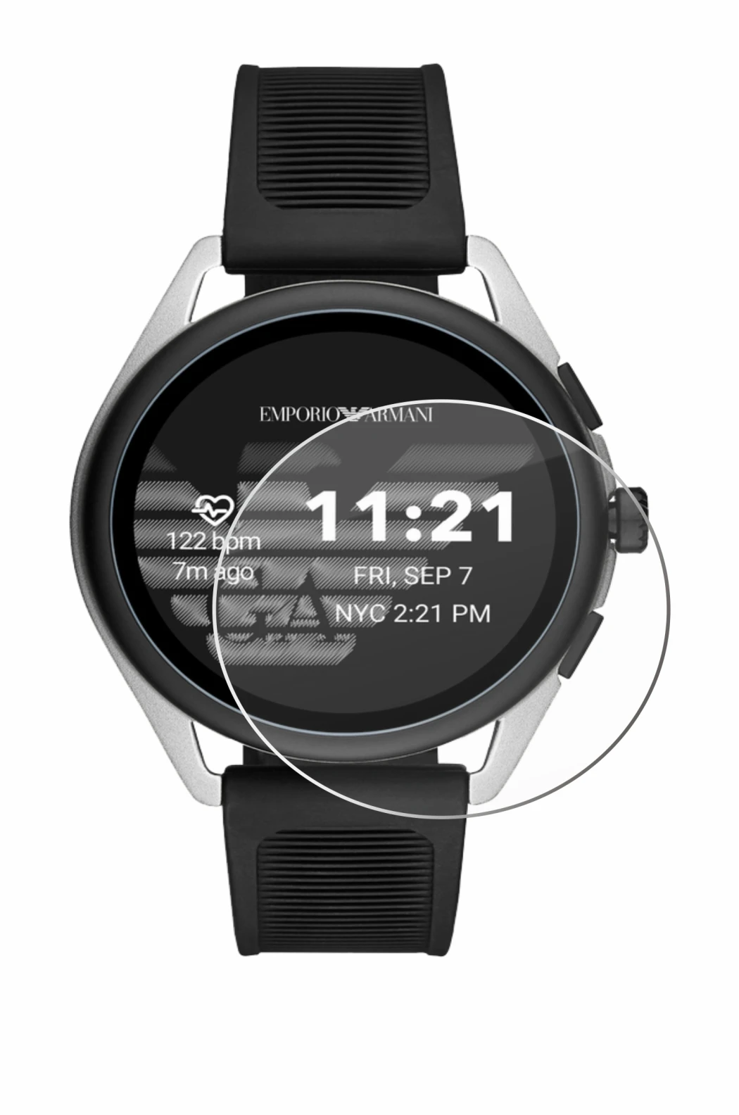 Abbildung des Geräts Emporio Armani Connected Smartwatch 3 mit einer Vielzahl des Displayschutzes.