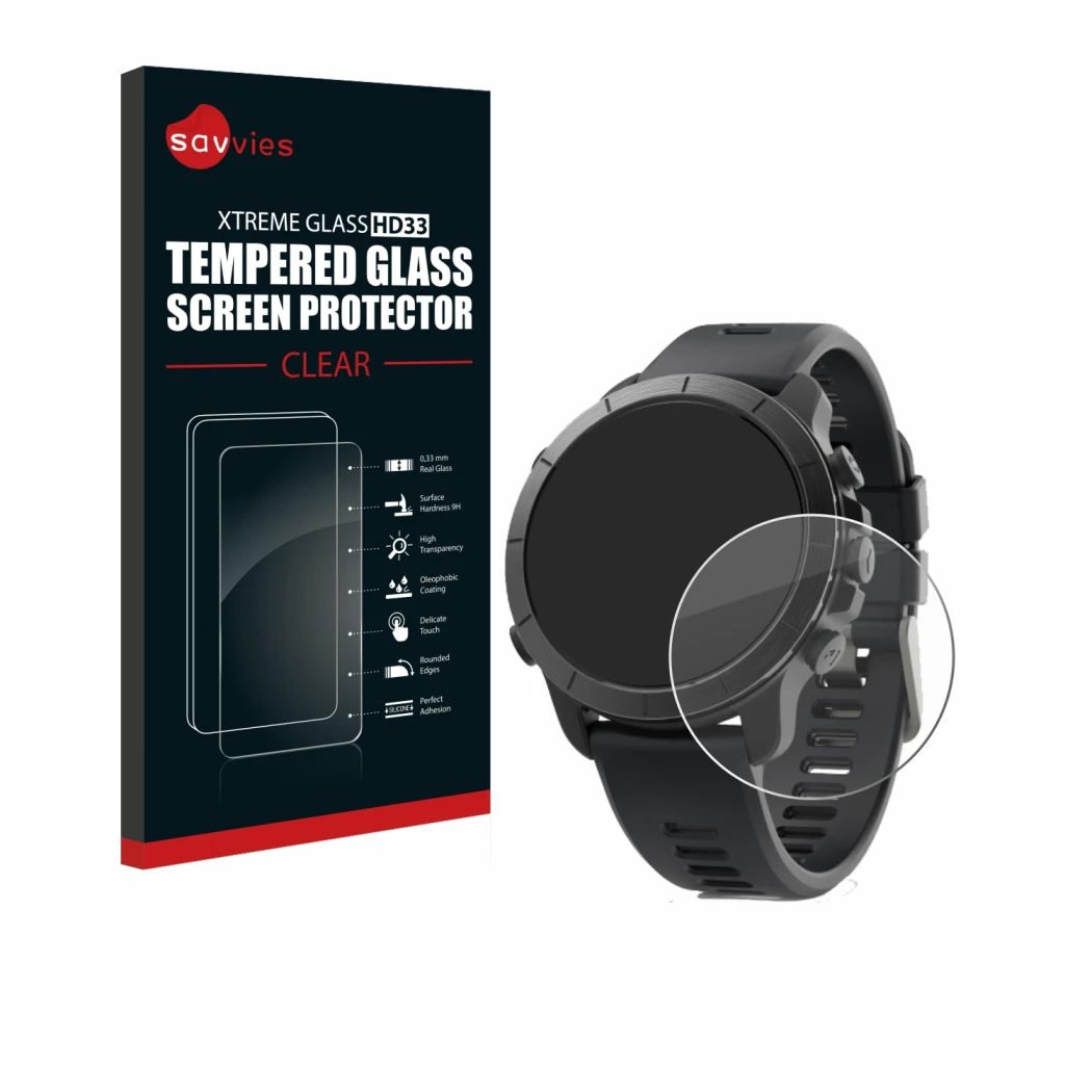 Vorderseite einer Produktverpackung mit dem Markenlogo Savvies. Daneben ist das Gerät Wahoo Elemnt Rival mit dem zugehörigen D