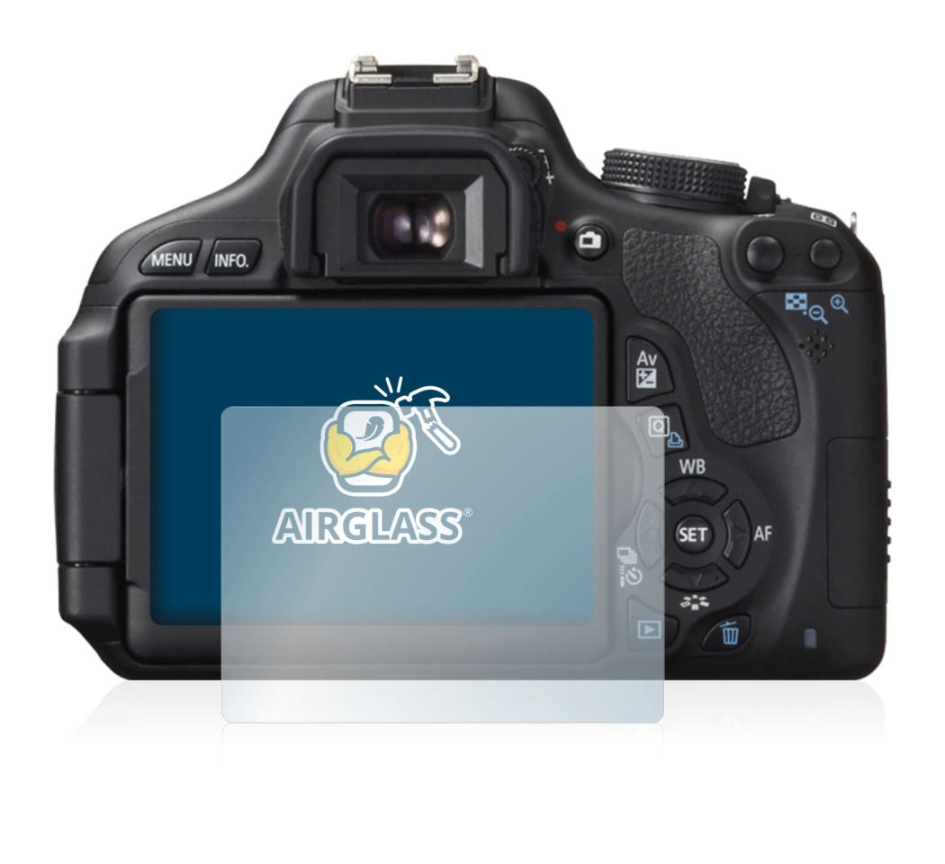 Abbildung des Geräts Canon EOS 600D mit einer Vielzahl des Displayschutzes.