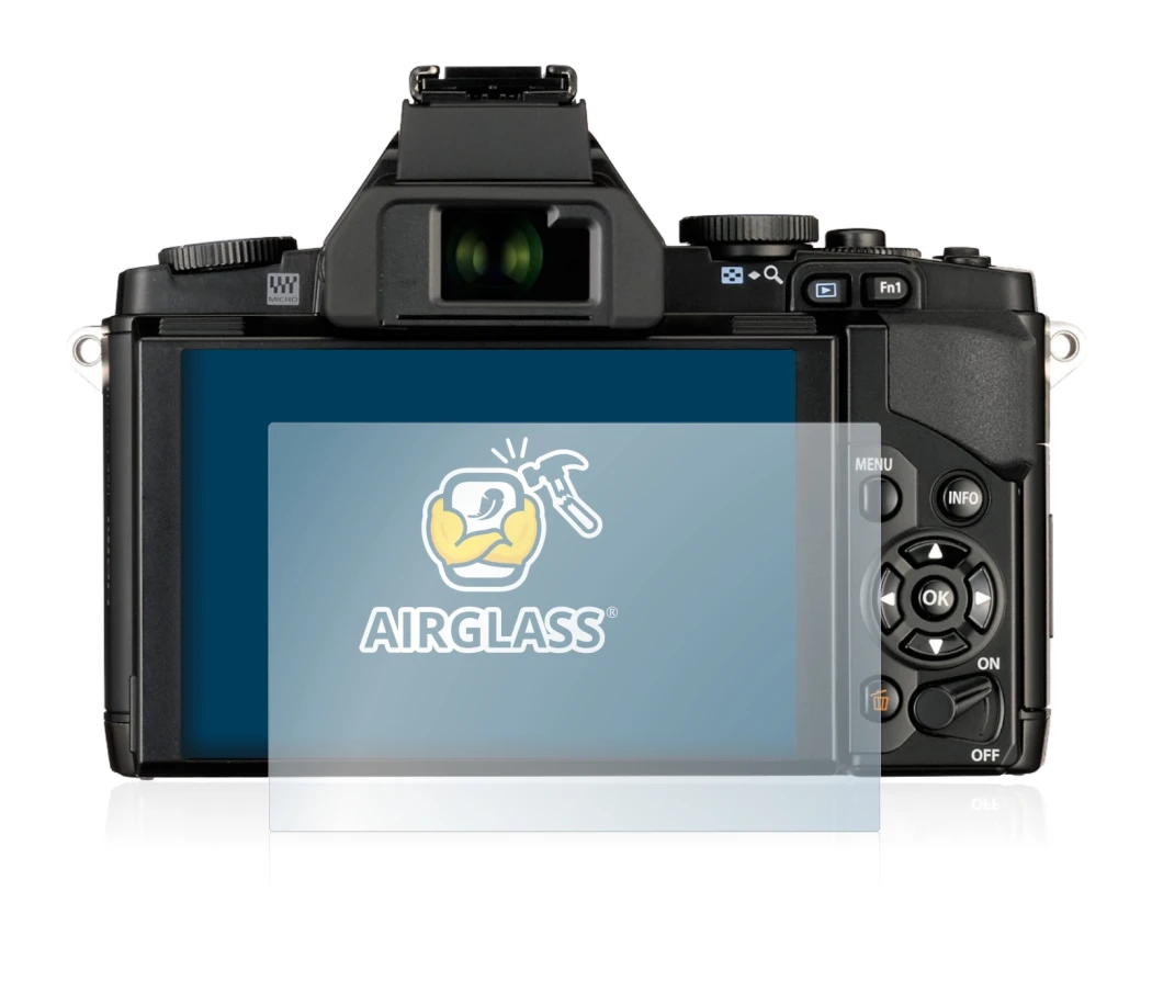 Abbildung des Geräts Olympus OM-D E-M5 mit einer Vielzahl des Displayschutzes.