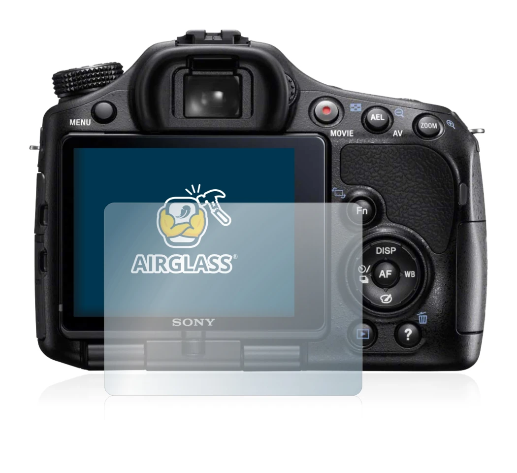 Abbildung des Geräts Sony Alpha 57 (SLT-A57) mit einer Vielzahl des Displayschutzes.
