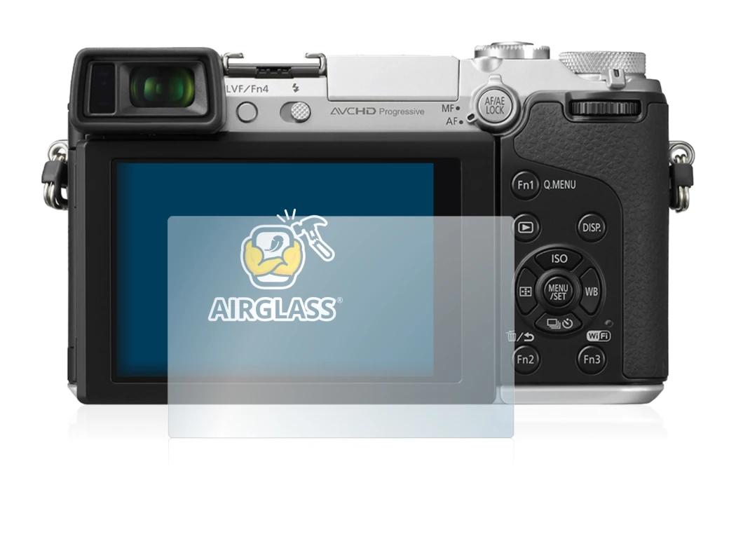 Abbildung des Geräts Panasonic Lumix DMC-GX7 mit einer Vielzahl des Displayschutzes.