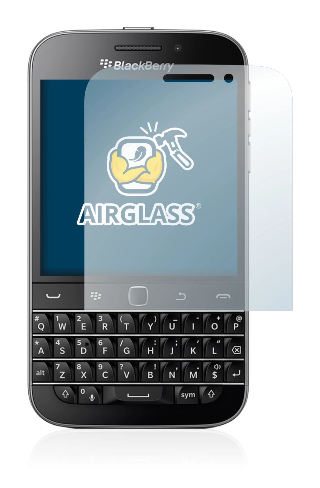 Abbildung des Geräts Blackberry Classic Q20 mit einer Vielzahl des Displayschutzes.