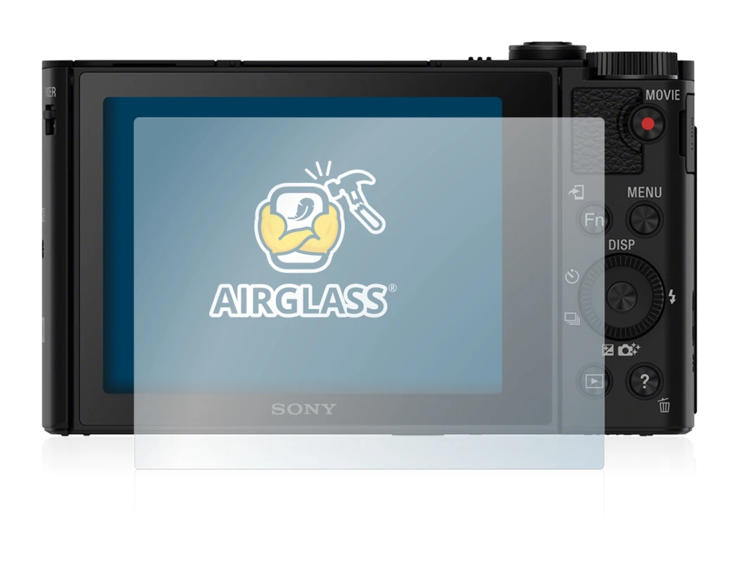 Abbildung des Geräts Sony Cyber-Shot DSC-HX90V mit einer Vielzahl des Displayschutzes.