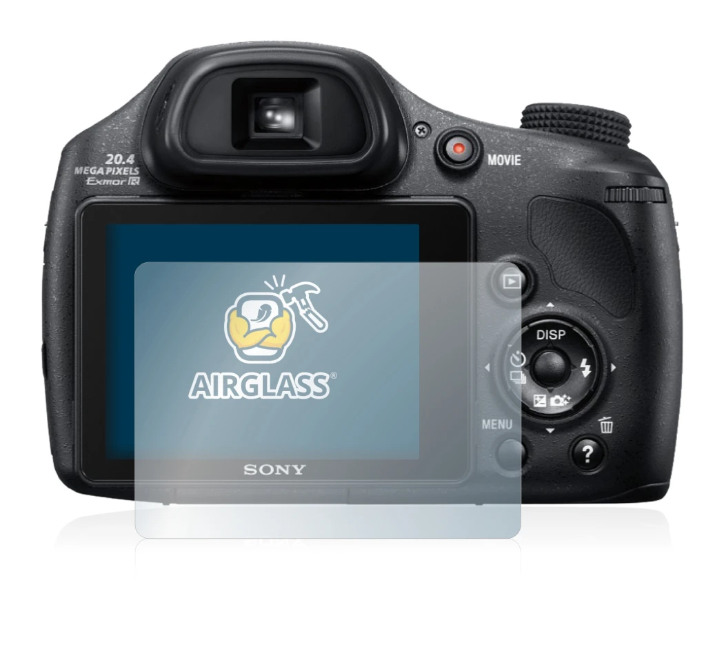 Abbildung des Geräts Sony Cyber-Shot DSC-HX350 mit einer Vielzahl des Displayschutzes.