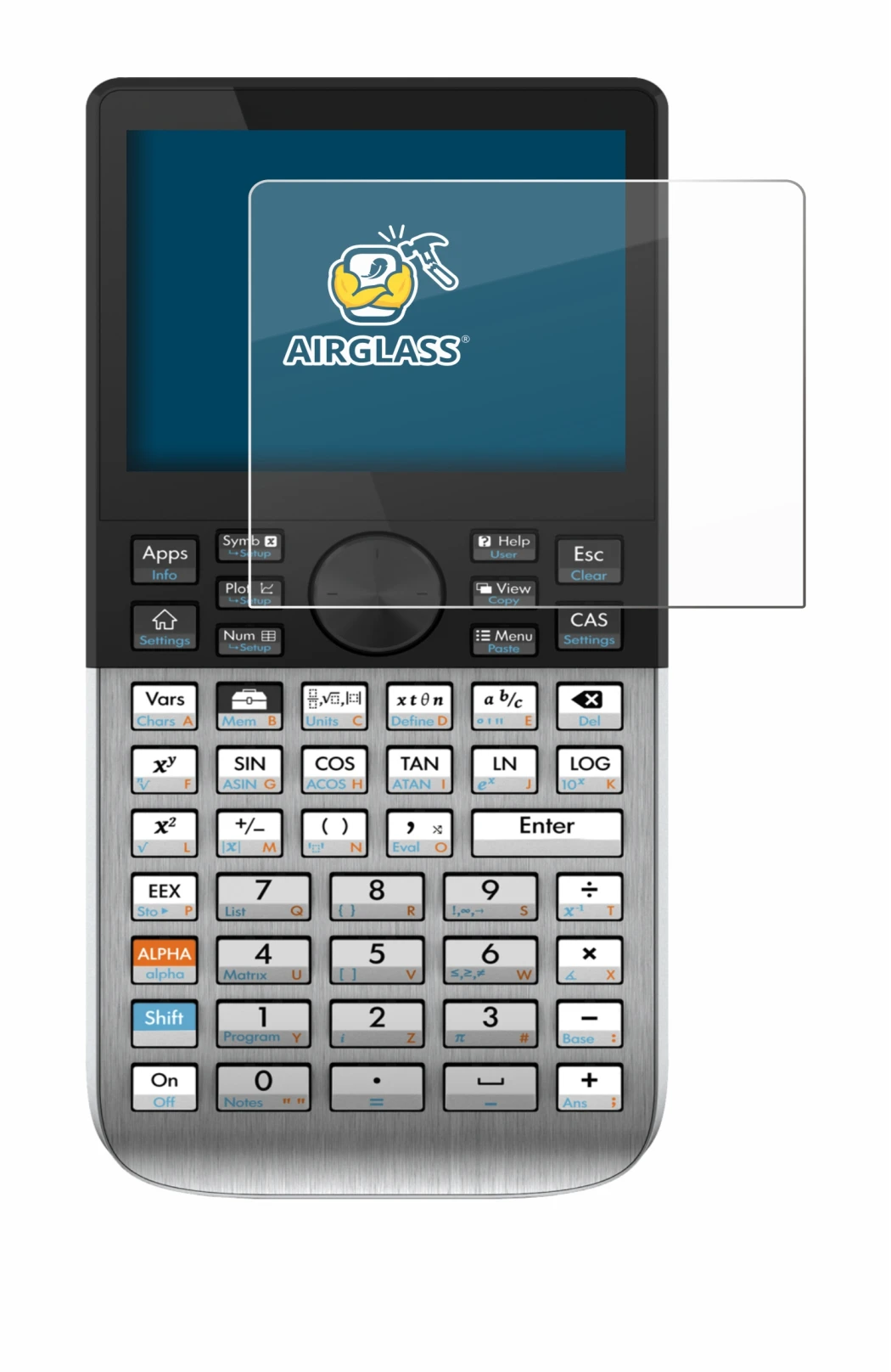 Abbildung des Geräts HP Prime mit einer Vielzahl des Displayschutzes.