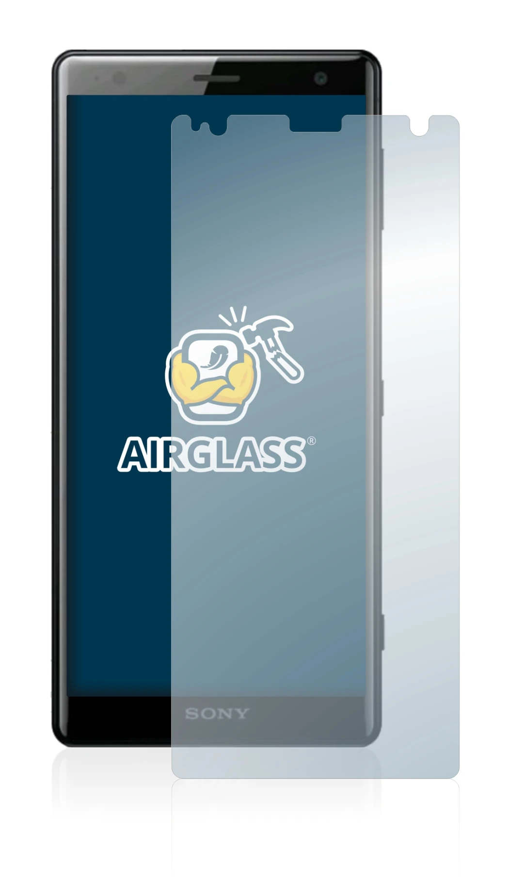 Abbildung des Geräts Sony Xperia XZ2 mit einer Vielzahl des Displayschutzes.