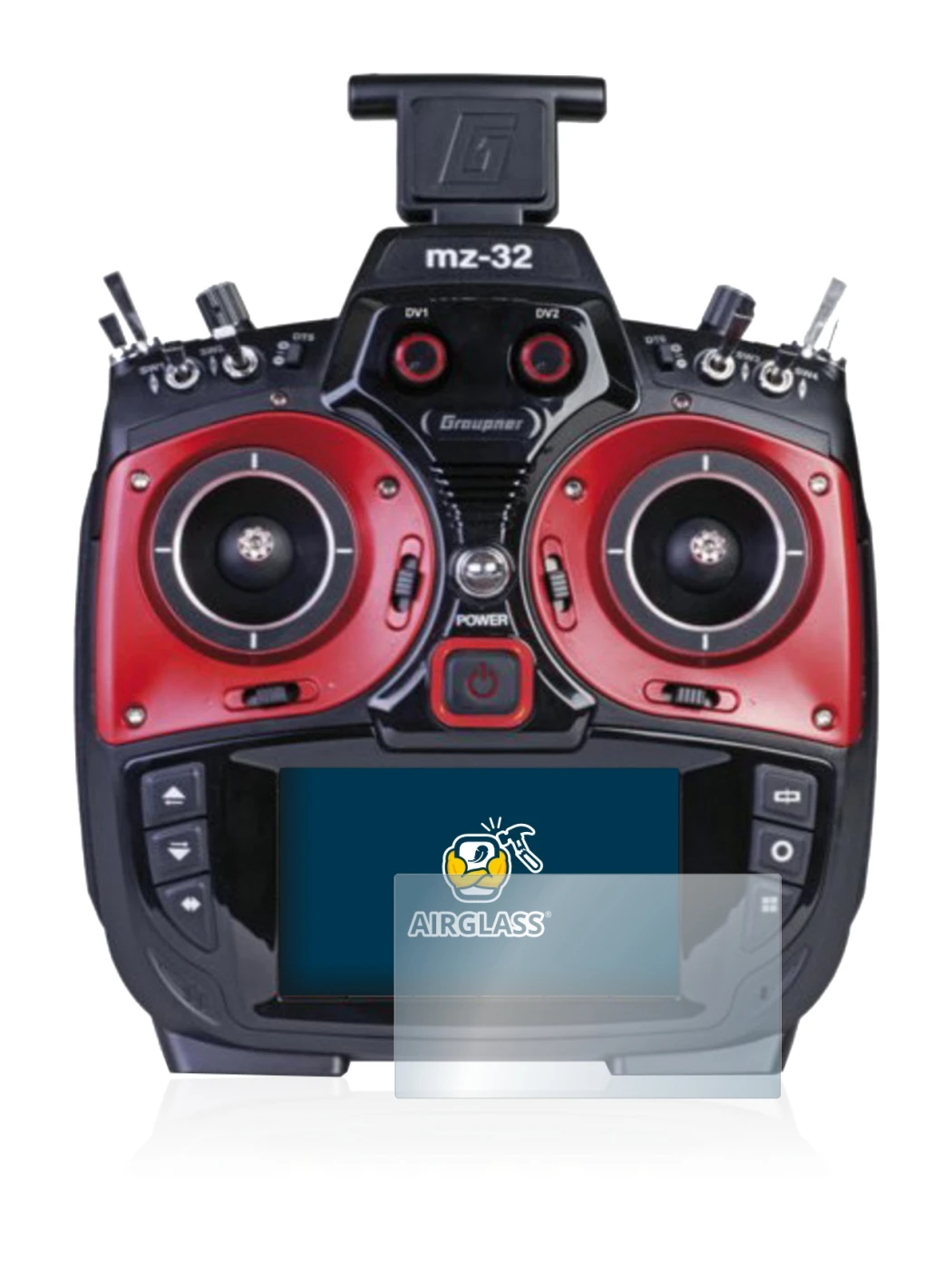 Abbildung des Geräts Graupner MZ-32 (3.Gen) mit einer Vielzahl des Displayschutzes.