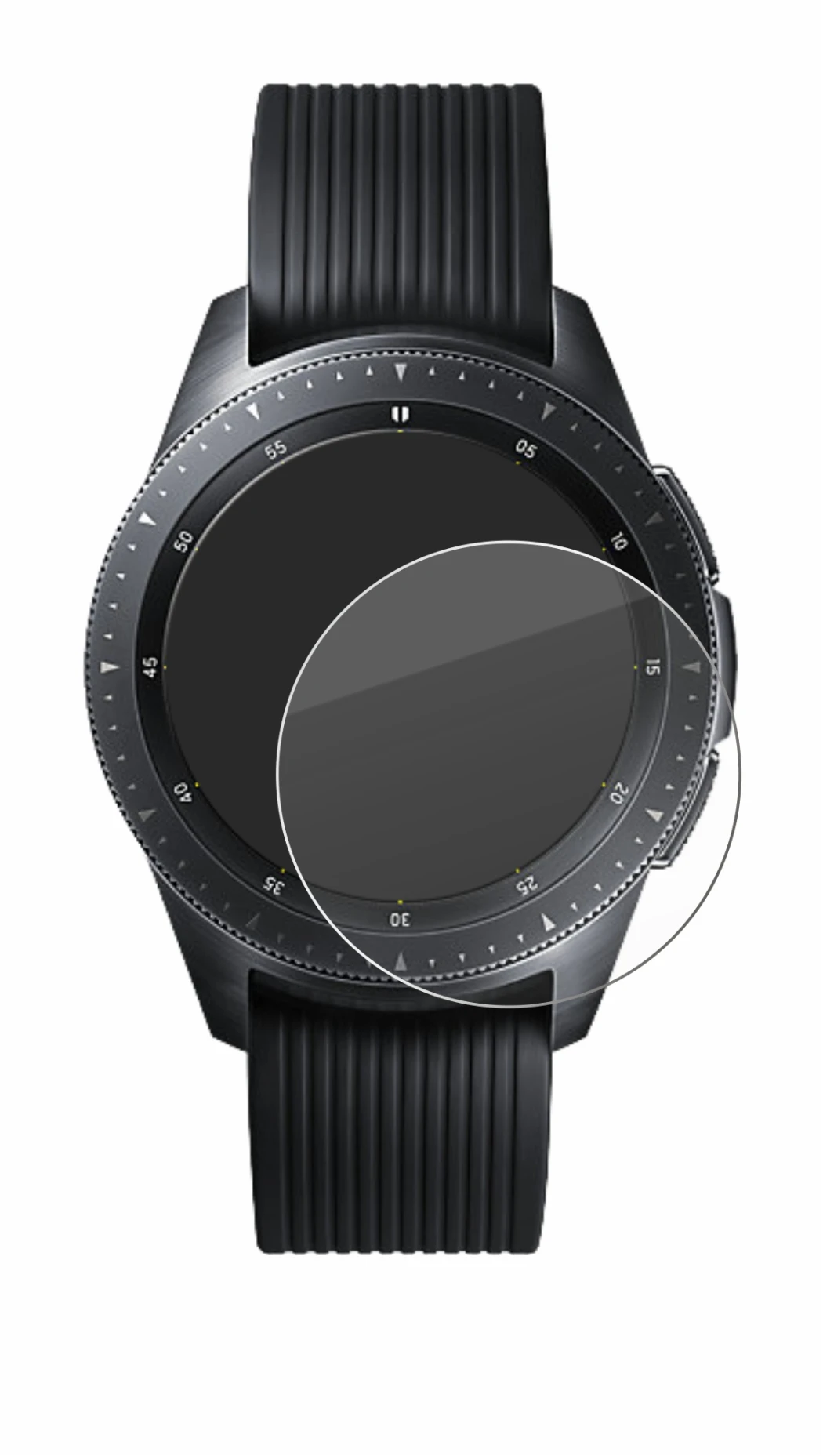 Abbildung des Geräts Samsung Galaxy Watch (42 mm) mit einer Vielzahl des Displayschutzes.