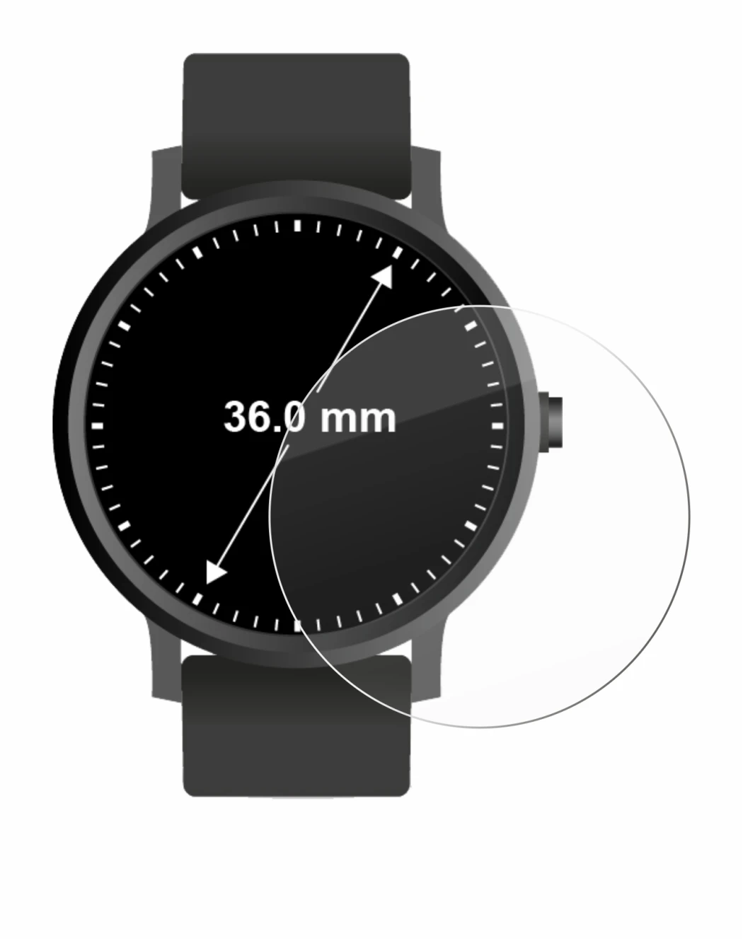 Abbildung des Geräts Kreisrunde Displays (ø: 36 mm) mit einer Vielzahl des Displayschutzes.