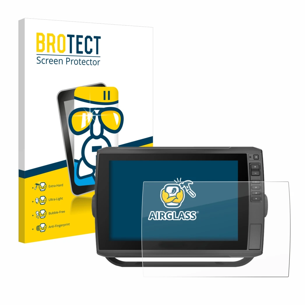 Vorderseite einer Produktverpackung mit dem Markenlogo BROTECT. Daneben ist das Gerät Garmin ECHOMAP Ultra 102sv mit dem zugeh