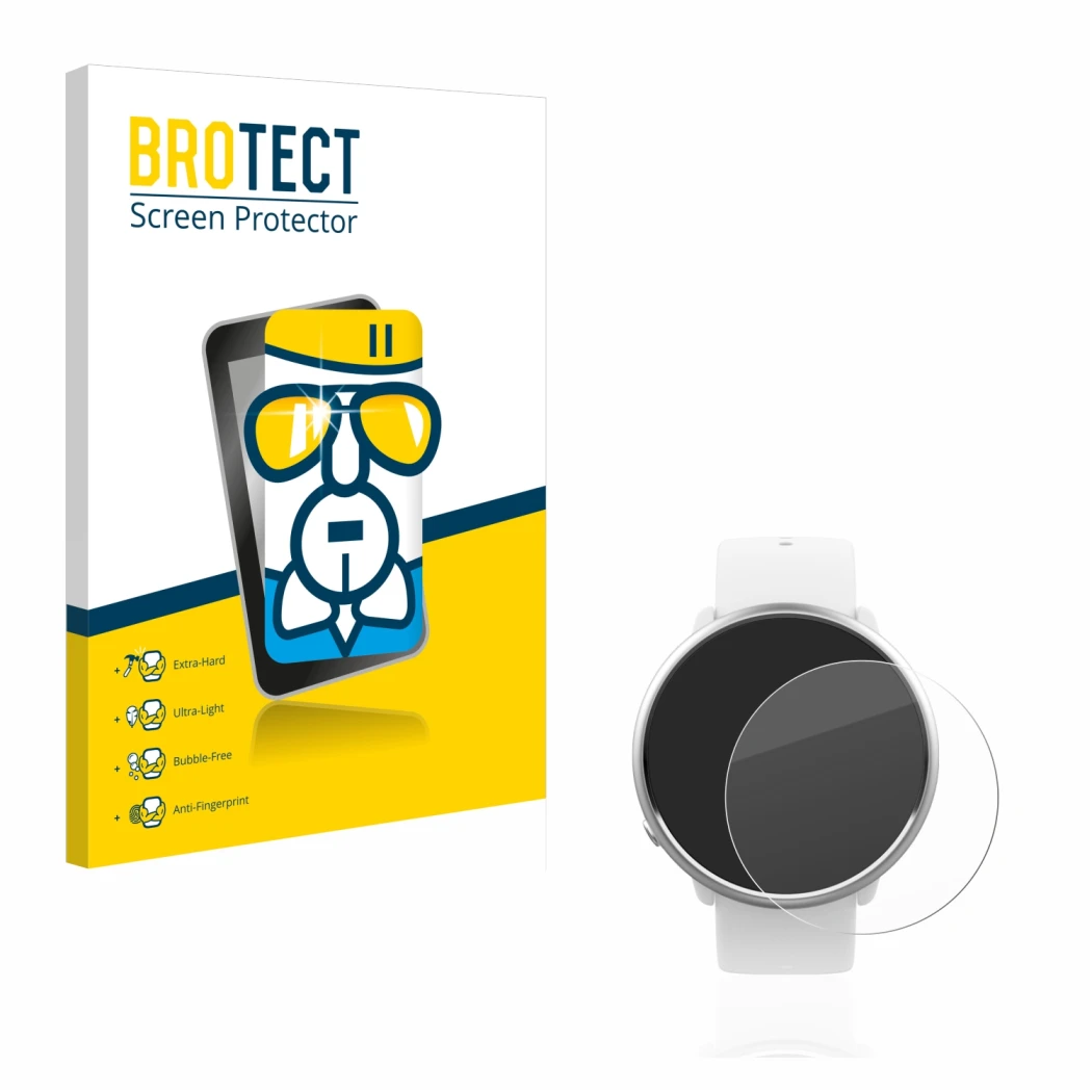 Vorderseite einer Produktverpackung mit dem Markenlogo BROTECT. Daneben ist das Gerät Polar Ignite mit dem zugehörigen Display