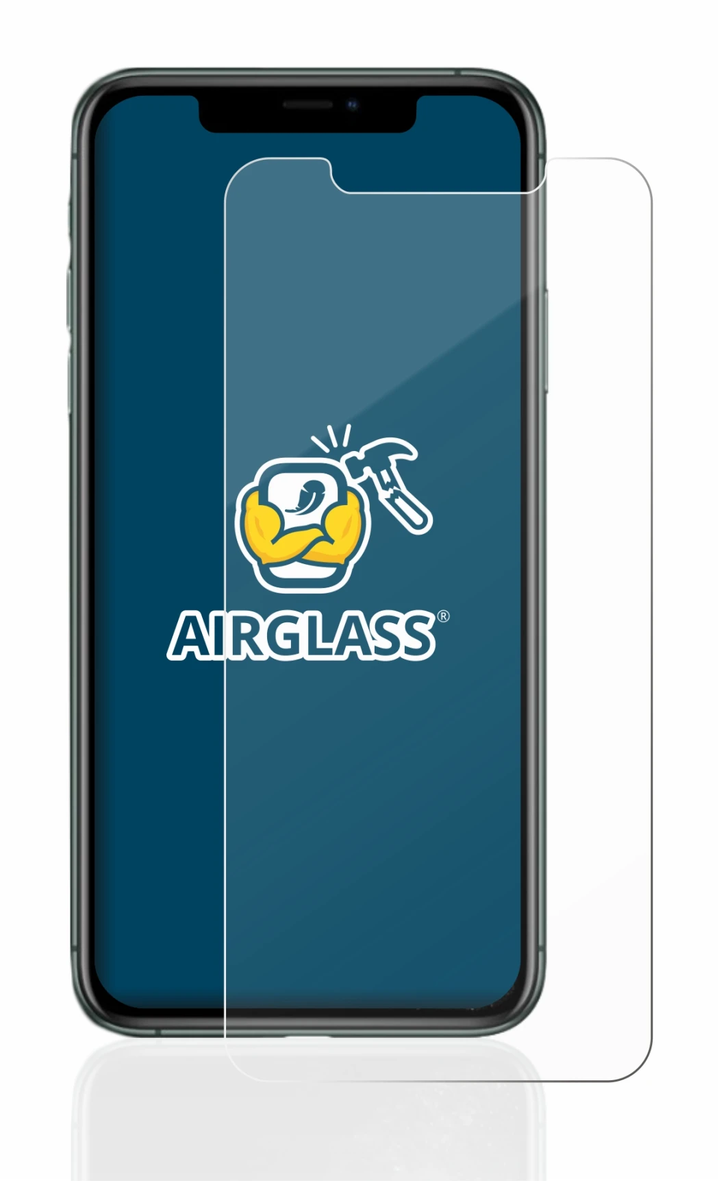 Abbildung des Geräts Apple iPhone 11 Pro Max mit einer Vielzahl des Displayschutzes.