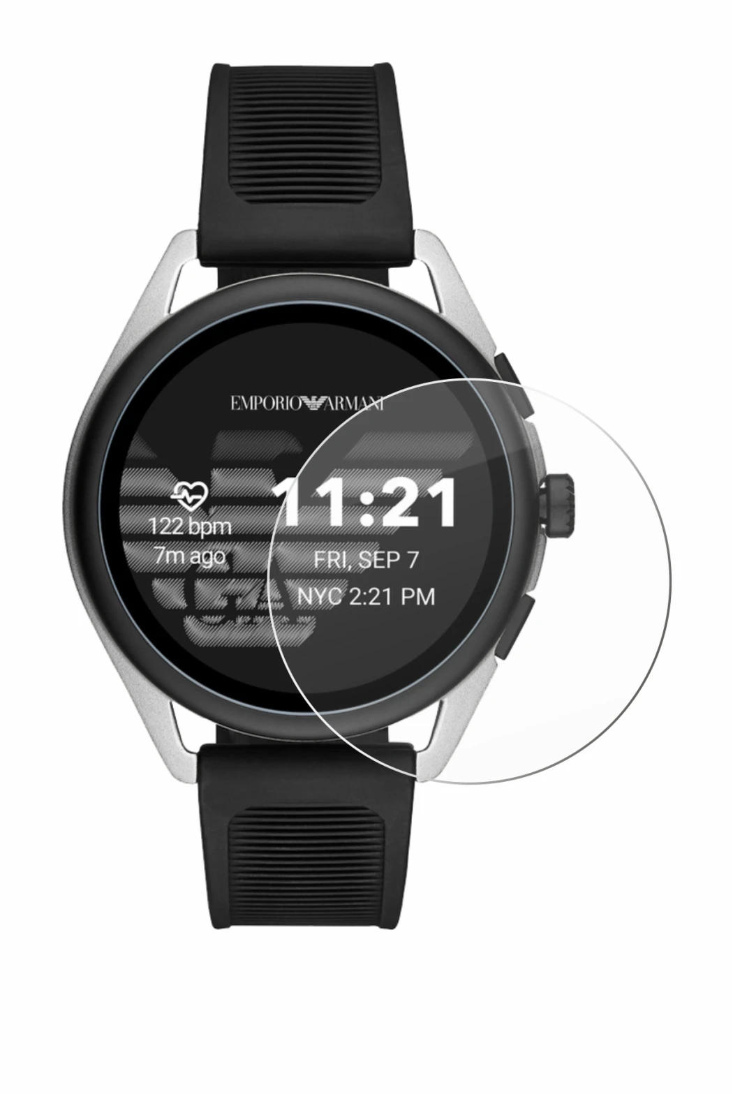 Abbildung des Geräts Emporio Armani Connected Smartwatch 3 mit einer Vielzahl des Displayschutzes.