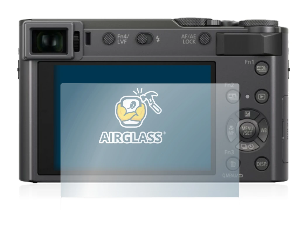 Abbildung des Geräts Panasonic Lumix DC-TZ200 mit einer Vielzahl des Displayschutzes.