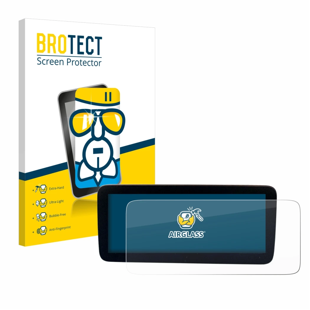 Vorderseite einer Produktverpackung mit dem Markenlogo BROTECT. Daneben ist das Gerät Mercedes-Benz Actros 2019 Cockpit 12