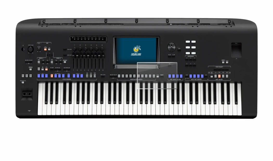 Abbildung des Geräts Yamaha Genos mit einer Vielzahl des Displayschutzes.