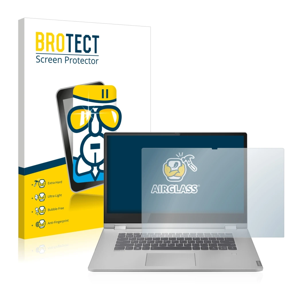 Vorderseite einer Produktverpackung mit dem Markenlogo BROTECT. Daneben ist das Gerät Lenovo IdeaPad C340 15