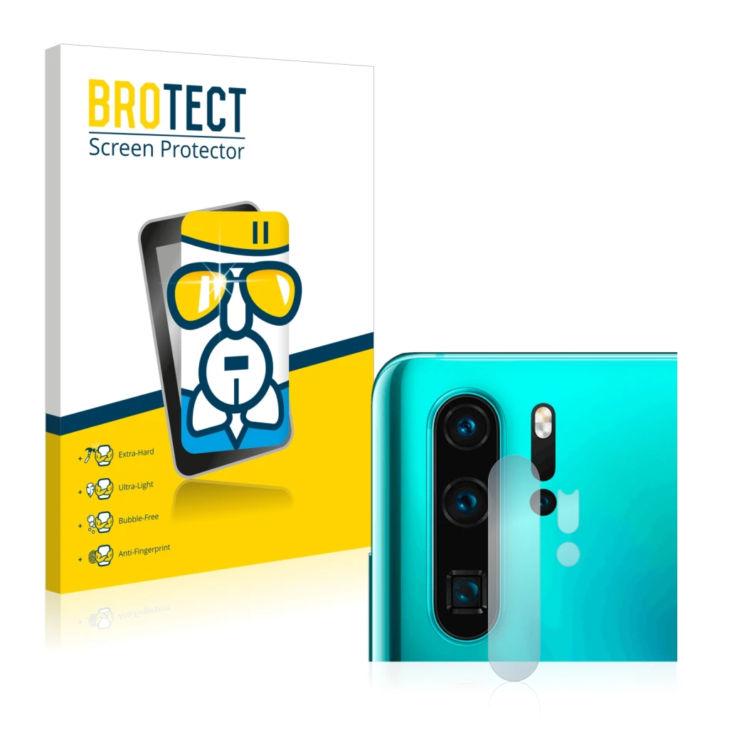 Vorderseite einer Produktverpackung mit dem Markenlogo BROTECT. Daneben ist das Gerät Huawei P30 Pro New Edition (NUR Kamerasc