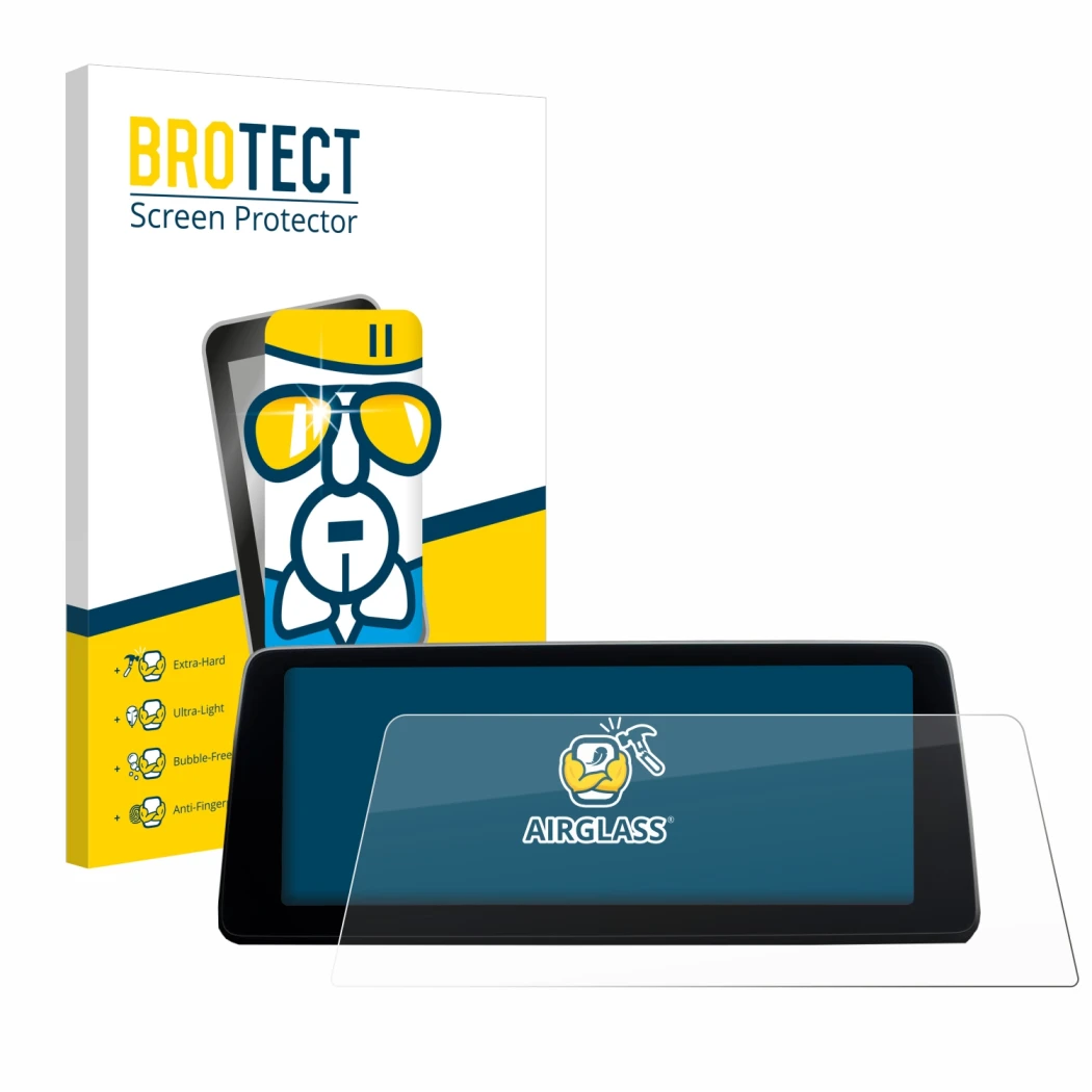 Vorderseite einer Produktverpackung mit dem Markenlogo BROTECT. Daneben ist das Gerät BMW 7 G11 2016-2018 Infotainment System 