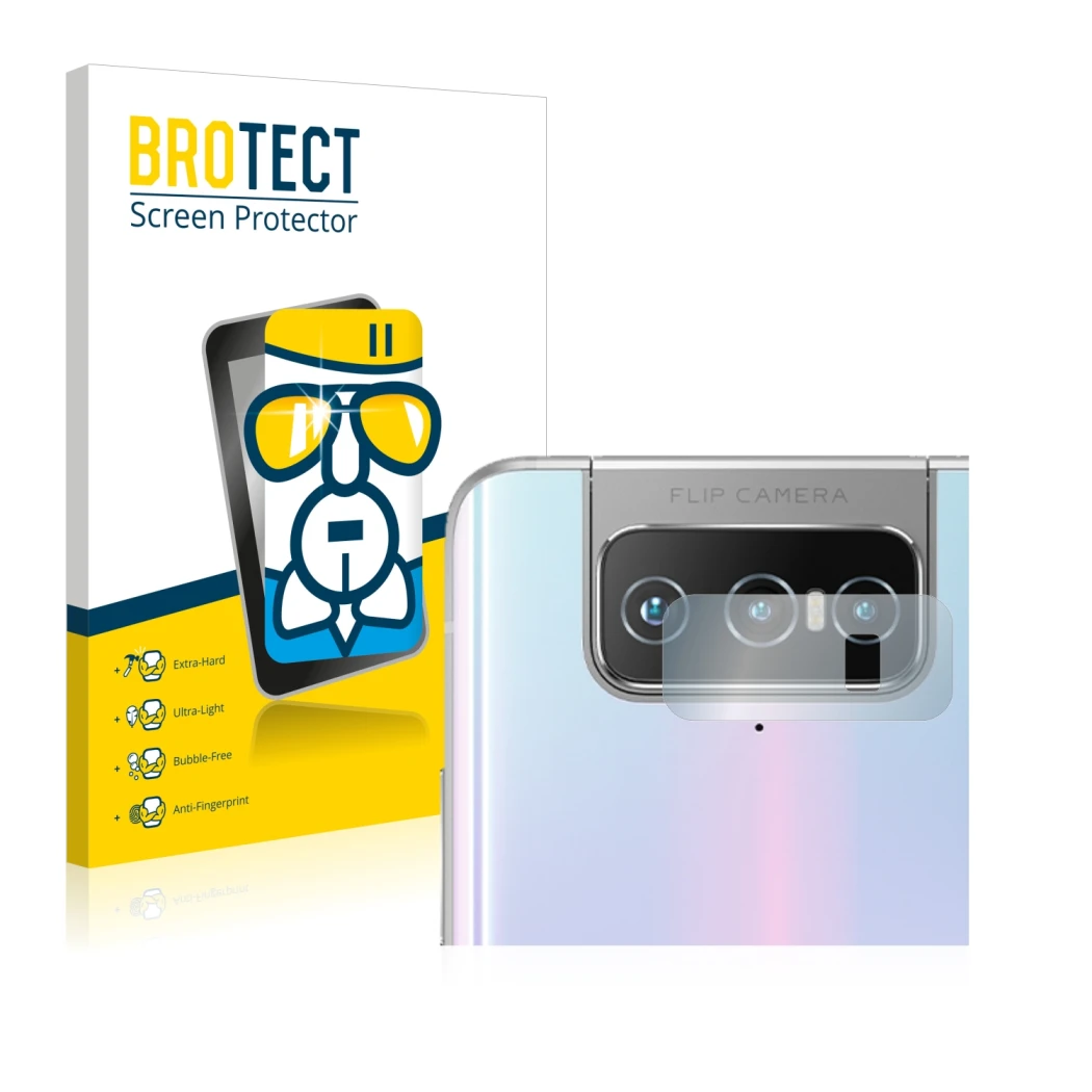 Vorderseite einer Produktverpackung mit dem Markenlogo BROTECT. Daneben ist das Gerät ASUS Zenfone 7 Pro ZS671KS (NUR Kamerasc