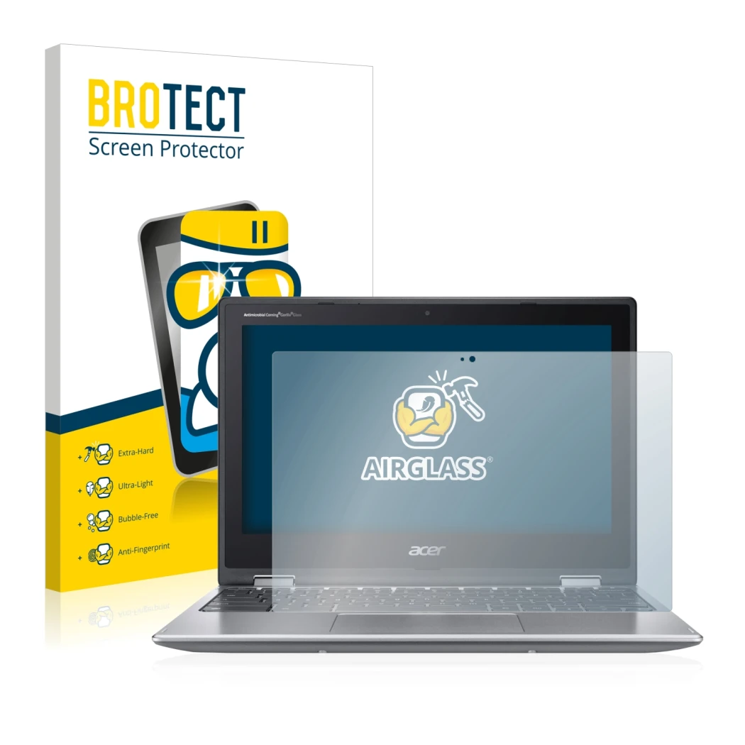 Vorderseite einer Produktverpackung mit dem Markenlogo BROTECT. Daneben ist das Gerät Acer Chromebook Spin 311 mit dem zugehör