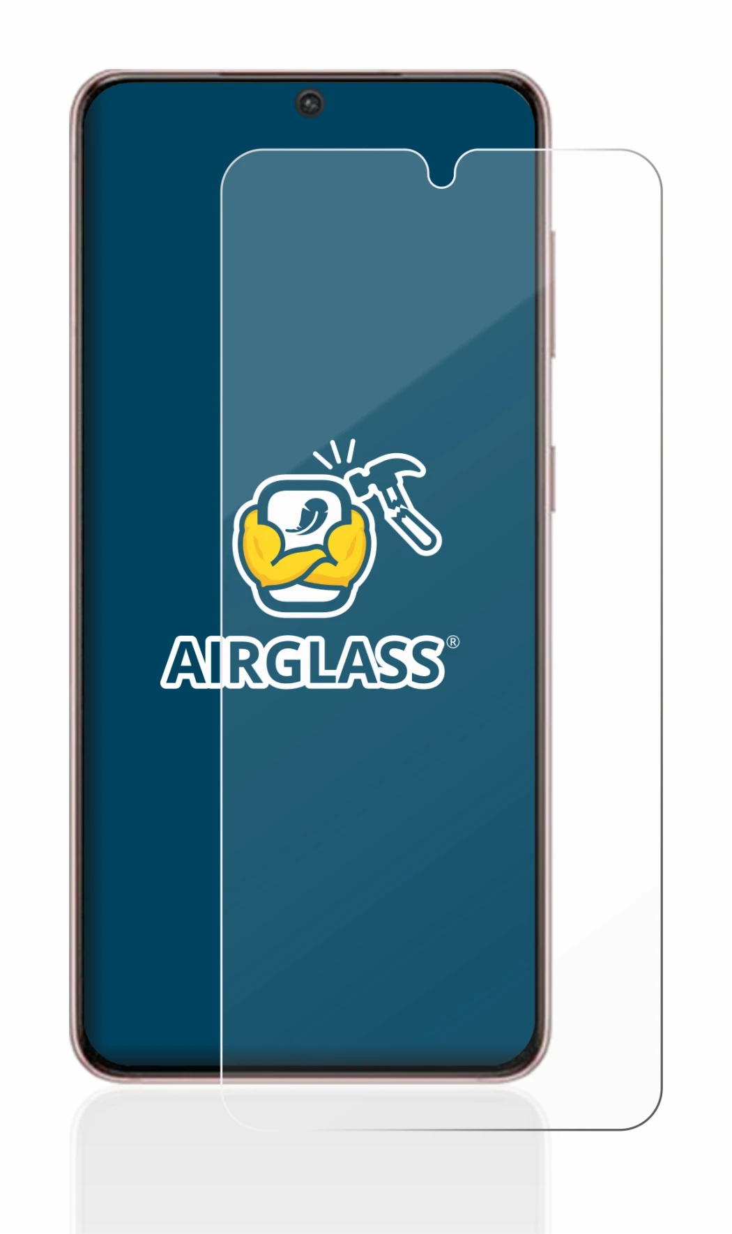 Abbildung des Geräts Samsung Galaxy S21 5G mit einer Vielzahl des Displayschutzes.