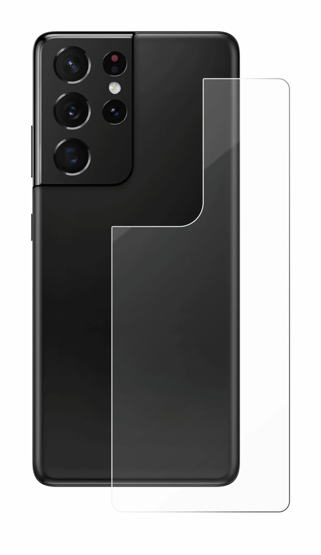Abbildung des Geräts Samsung Galaxy S21 Ultra 5G (Rückseite) mit einer Vielzahl des Displayschutzes.