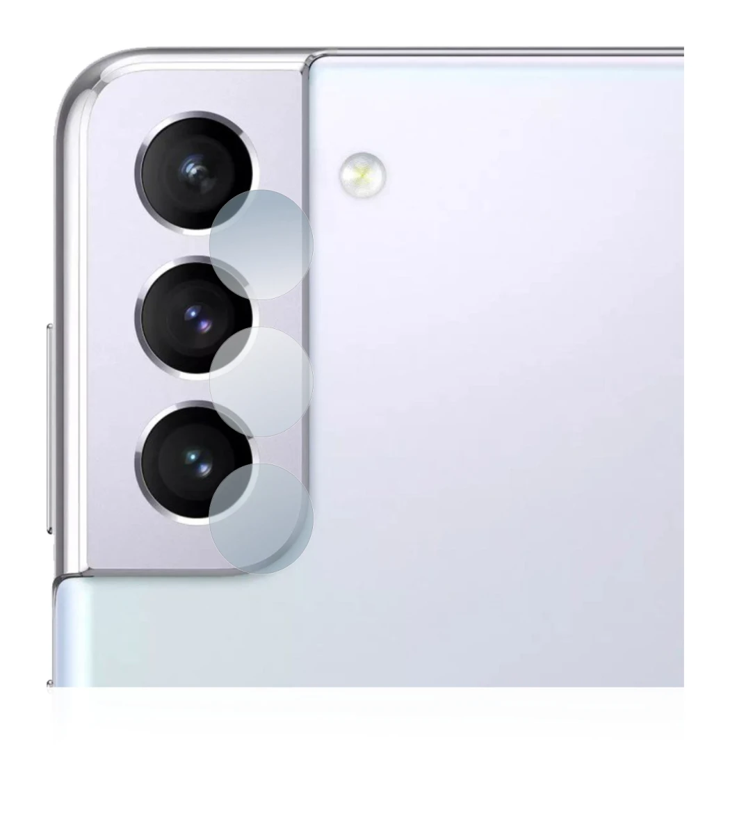 Abbildung des Geräts Samsung Galaxy S21 5G (NUR Kameraschutz) mit einer Vielzahl des Displayschutzes.