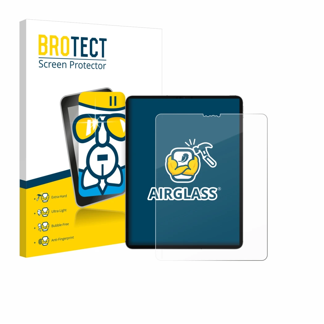 Vorderseite einer Produktverpackung mit dem Markenlogo BROTECT. Daneben ist das Gerät Apple iPad Pro 12.9