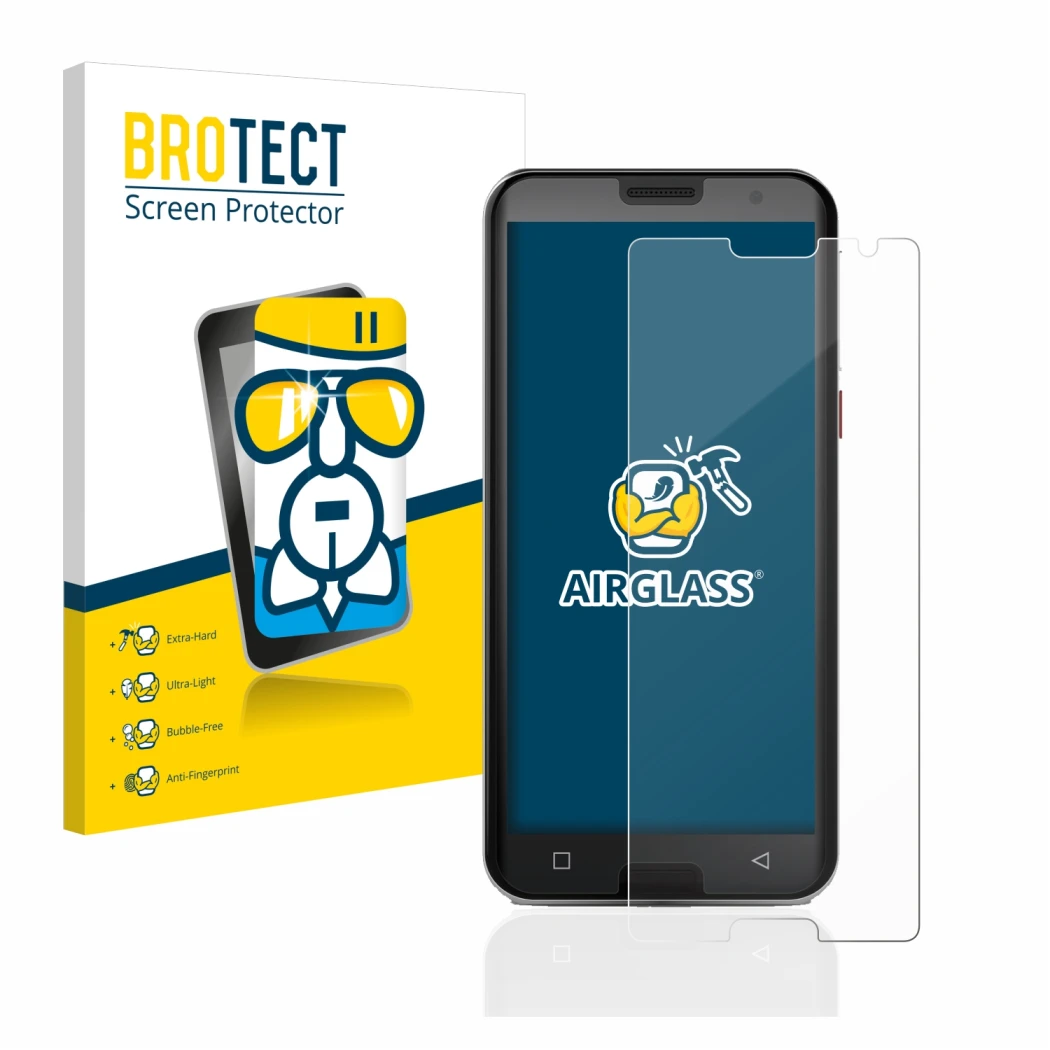 Vorderseite einer Produktverpackung mit dem Markenlogo BROTECT. Daneben ist das Gerät Emporia Smart 5 mit dem zugehörigen Disp