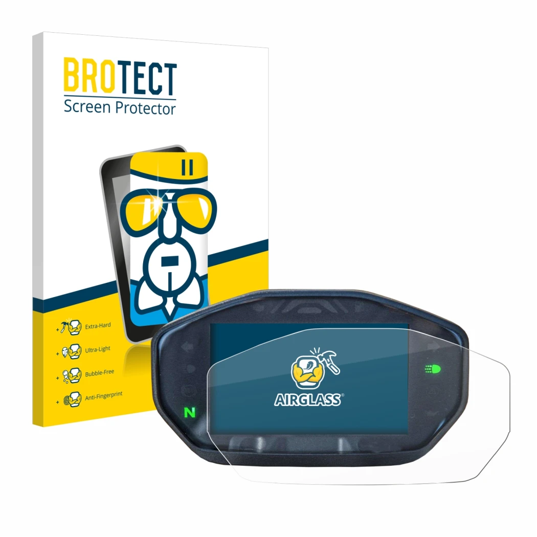 Vorderseite einer Produktverpackung mit dem Markenlogo BROTECT. Daneben ist das Gerät Ducati Monster / Monster + 2021 mit dem 