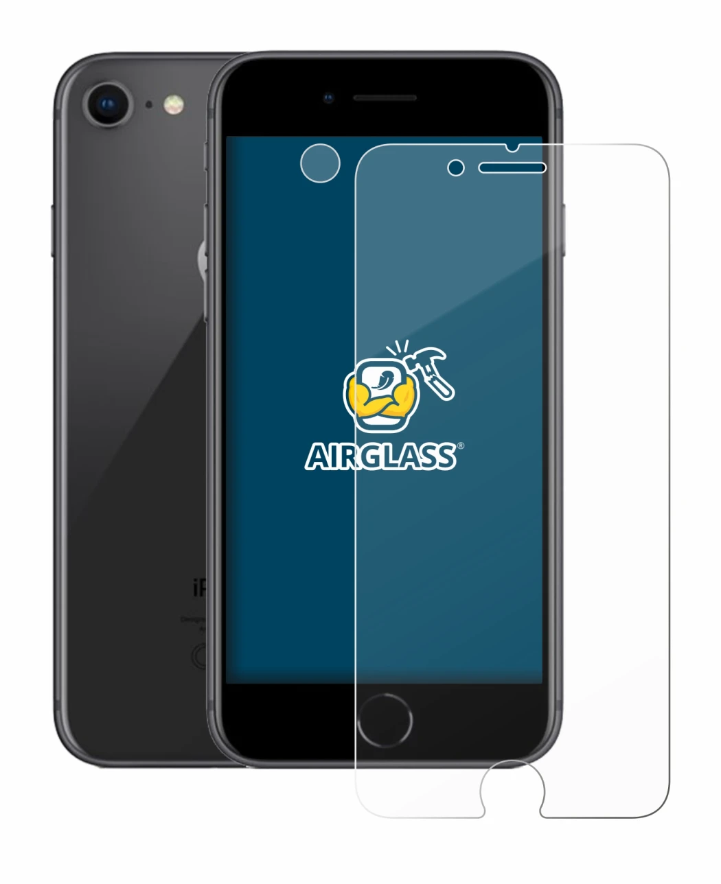 Abbildung des Geräts Apple iPhone 8 (Display+Kamera) mit einer Vielzahl des Displayschutzes.