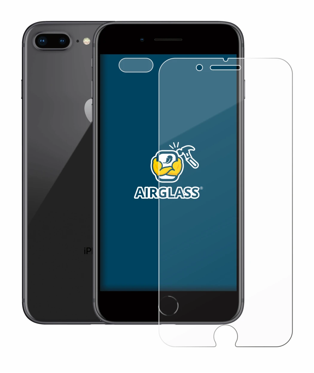 Abbildung des Geräts Apple iPhone 8 Plus (Display+Kamera) mit einer Vielzahl des Displayschutzes.