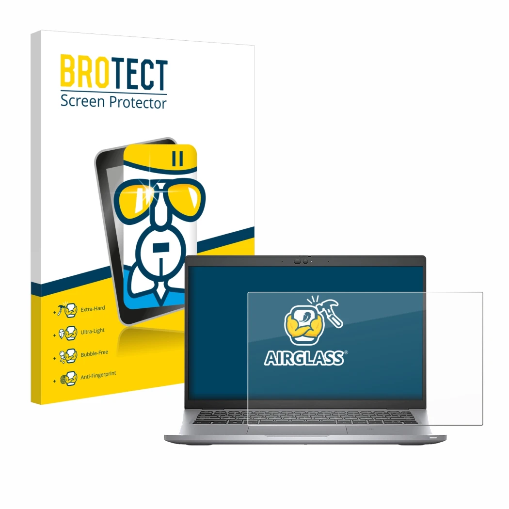 Vorderseite einer Produktverpackung mit dem Markenlogo BROTECT. Daneben ist das Gerät Dell Latitude 5420 mit dem zugehörigen D