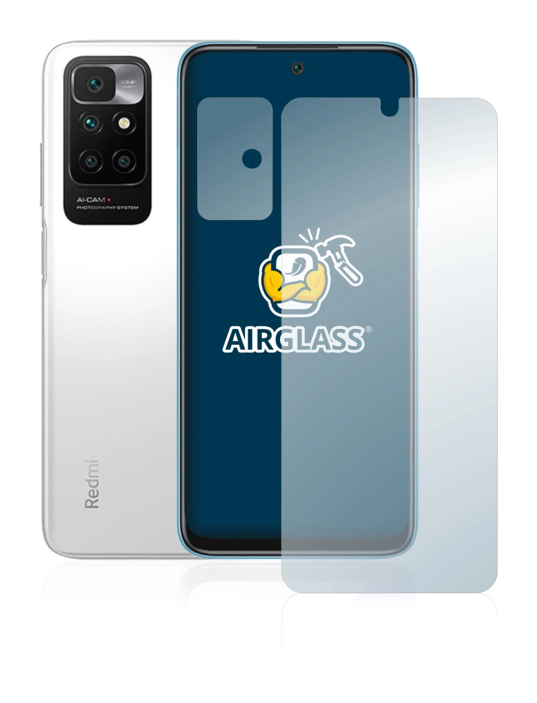 Abbildung des Geräts Xiaomi Redmi 10 (Display+Kamera) mit einer Vielzahl des Displayschutzes.