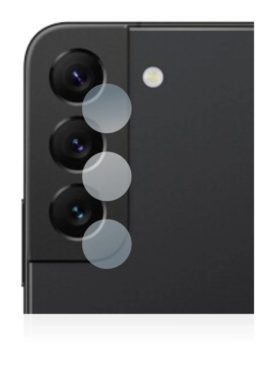 Abbildung des Geräts Samsung Galaxy S22 5G (NUR Kameraschutz) mit einer Vielzahl des Displayschutzes.