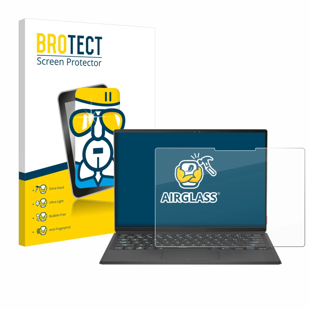 Vorderseite einer Produktverpackung mit dem Markenlogo BROTECT. Daneben ist das Gerät ASUS Rog Flow Z13 2022 mit dem zugehörig