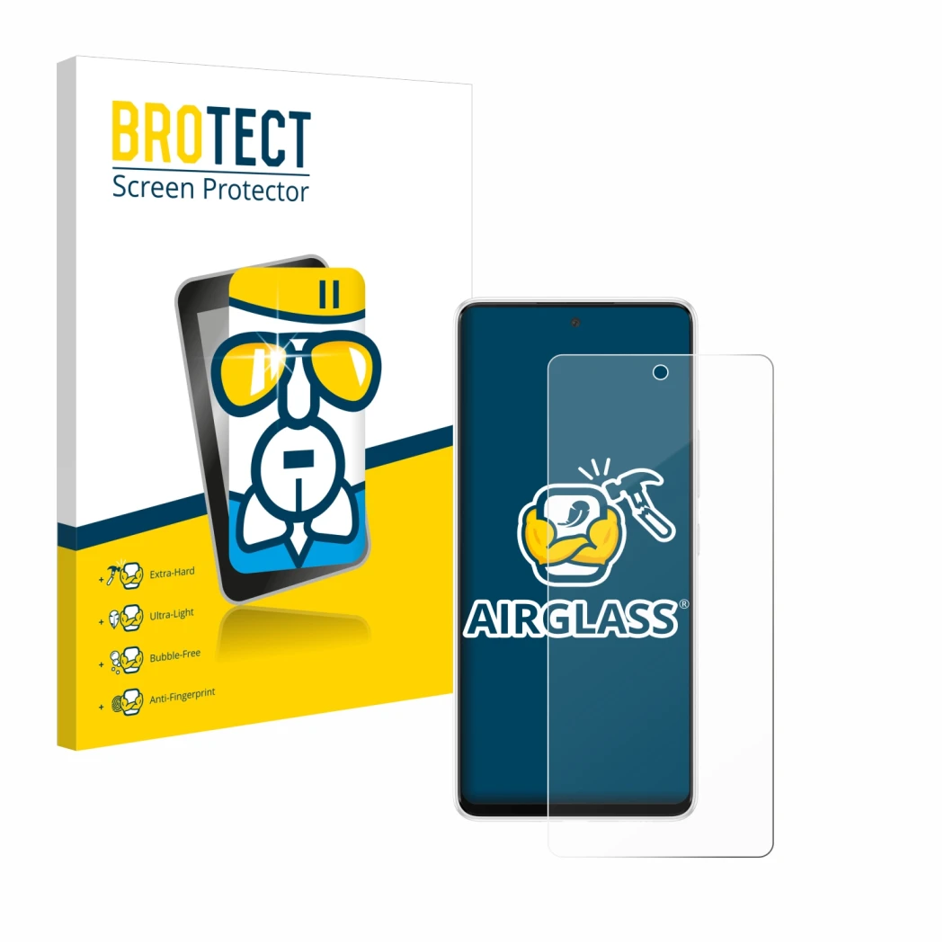 Vorderseite einer Produktverpackung mit dem Markenlogo BROTECT. Daneben ist das Gerät Samsung Galaxy A53 5G mit dem zugehörige
