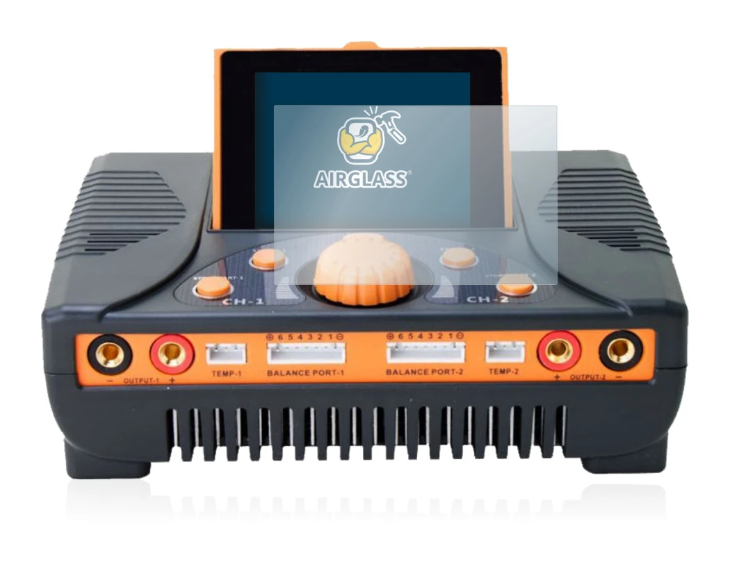 Abbildung des Geräts Junsi iCharger 406 Duo mit einer Vielzahl des Displayschutzes.