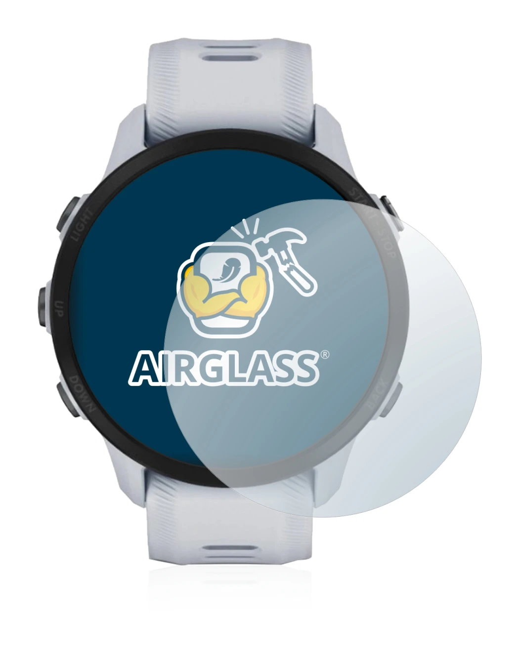 Abbildung des Geräts Garmin Forerunner 955 Solar mit einer Vielzahl des Displayschutzes.