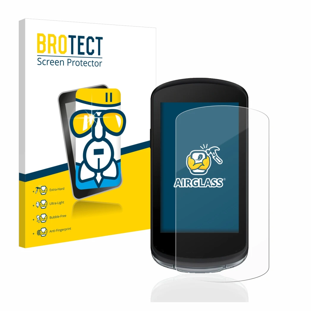 Vorderseite einer Produktverpackung mit dem Markenlogo BROTECT. Daneben ist das Gerät Garmin Edge 1040 mit dem zugehörigen Dis