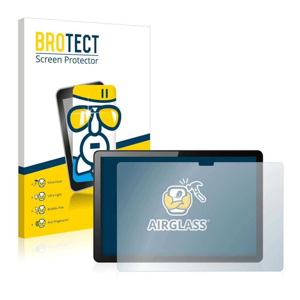 Vorderseite einer Produktverpackung mit dem Markenlogo BROTECT. Daneben ist das Gerät Lenovo Tab M10 (3. Gen.) mit dem zugehör