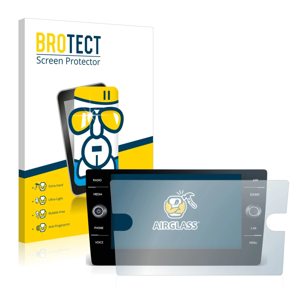 Vorderseite einer Produktverpackung mit dem Markenlogo BROTECT. Daneben ist das Gerät Volkswagen T-Roc R Line 2022 Discover Me