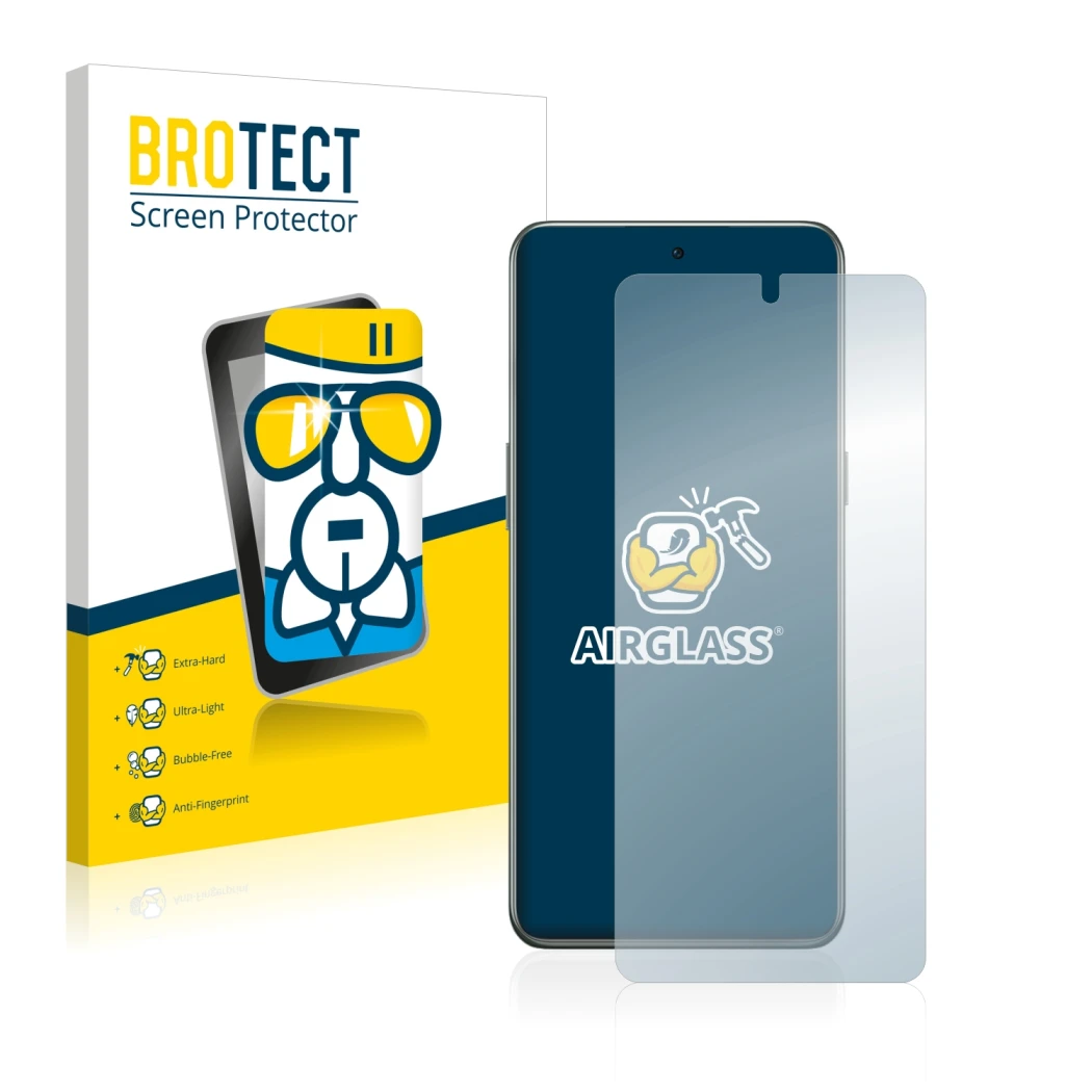 Vorderseite einer Produktverpackung mit dem Markenlogo BROTECT. Daneben ist das Gerät OnePlus 10T 5G mit dem zugehörigen Displ