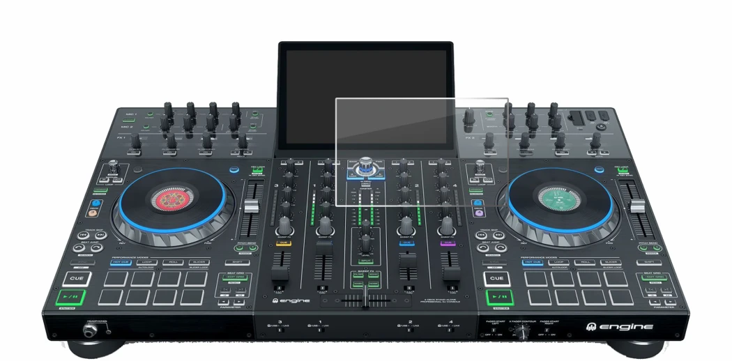 Abbildung des Geräts Denon DJ Prime 4 mit einer Vielzahl des Displayschutzes.
