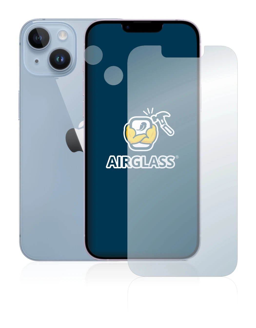 Abbildung des Geräts Apple iPhone 14 (Display+Kamera) mit einer Vielzahl des Displayschutzes.