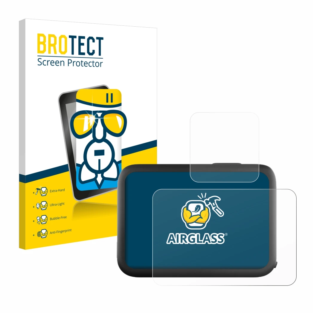 Vorderseite einer Produktverpackung mit dem Markenlogo BROTECT. Daneben ist das Gerät GoPro Hero 11 Black mit dem zugehörigen 