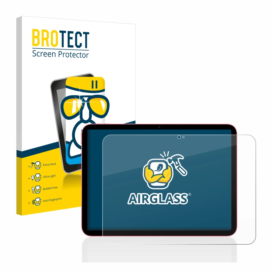 Vorderseite einer Produktverpackung mit dem Markenlogo BROTECT. Daneben ist das Gerät Apple iPad 10.9