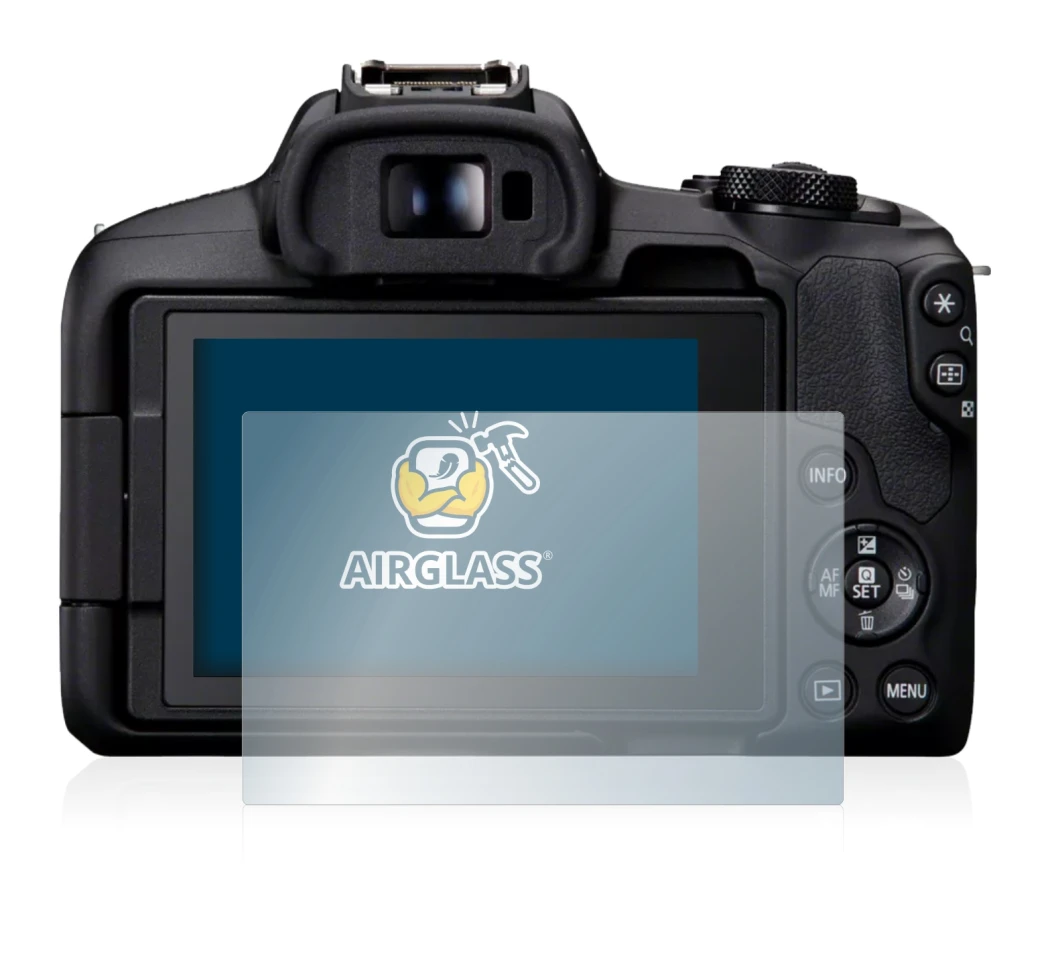 Abbildung des Geräts Canon EOS R50 mit einer Vielzahl des Displayschutzes.